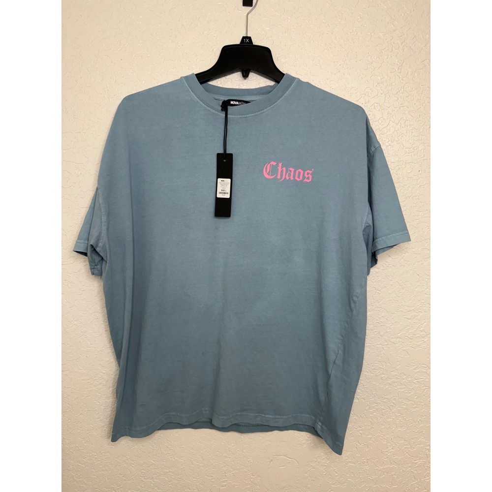 Fashion Nova Men Dark Future Chaos Oversized Tee Sky Blue Pink Gothic Large NWT
